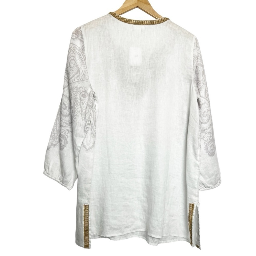 NWT J.Jill Love Linen White Tunic Paisley Trim Beading resort Medium - Picture 2 of 9